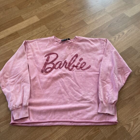 Barbie Pullover Sweatshirt Raw Hem Pink Size XL - Picture 5 of 6